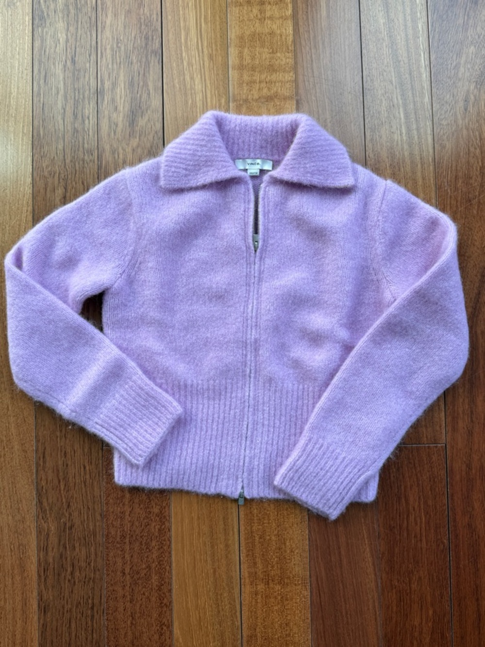 Vince Lilac Zip-Up Fold-Over Collar Cardigan